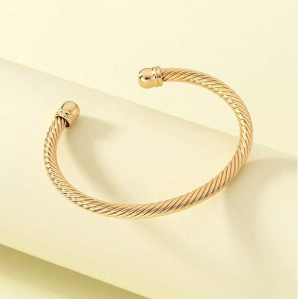 Gold Color Open Cuff Bracelet Adjustable - Picture 3 of 4